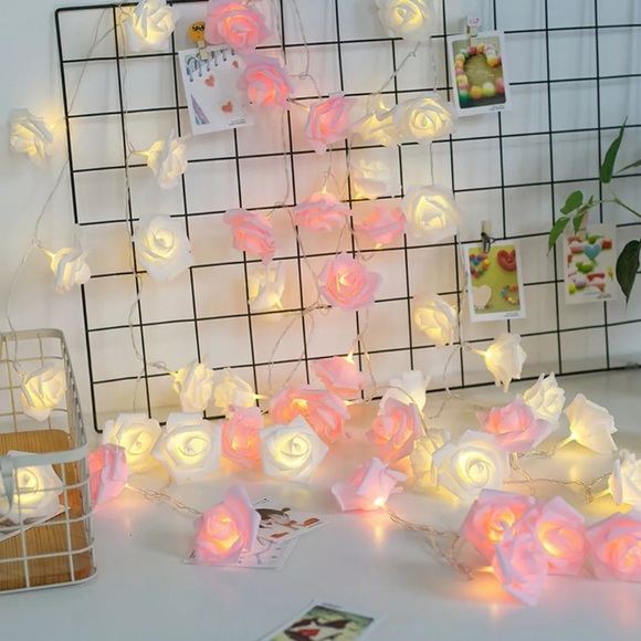 NEW! WHITE AESTHETIC PLASTIC ROSE STRING LIGHTS - Picture 6 of 7